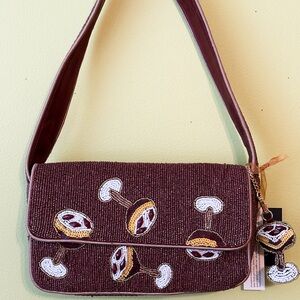 NWT Brown Espresso Martini Drink Made In India Hand-Sewn Beaded Shoulder Bag